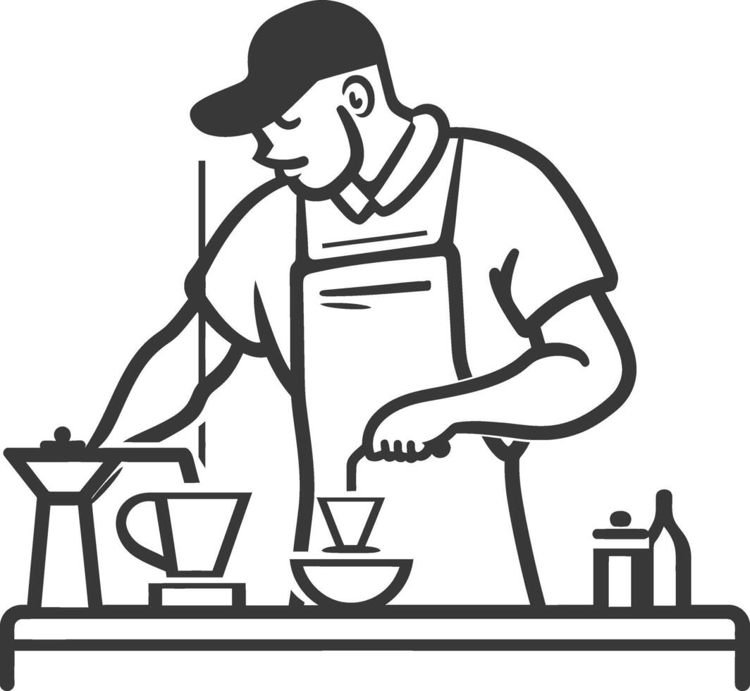 minimalist line art icon barista in action logo symbol vector