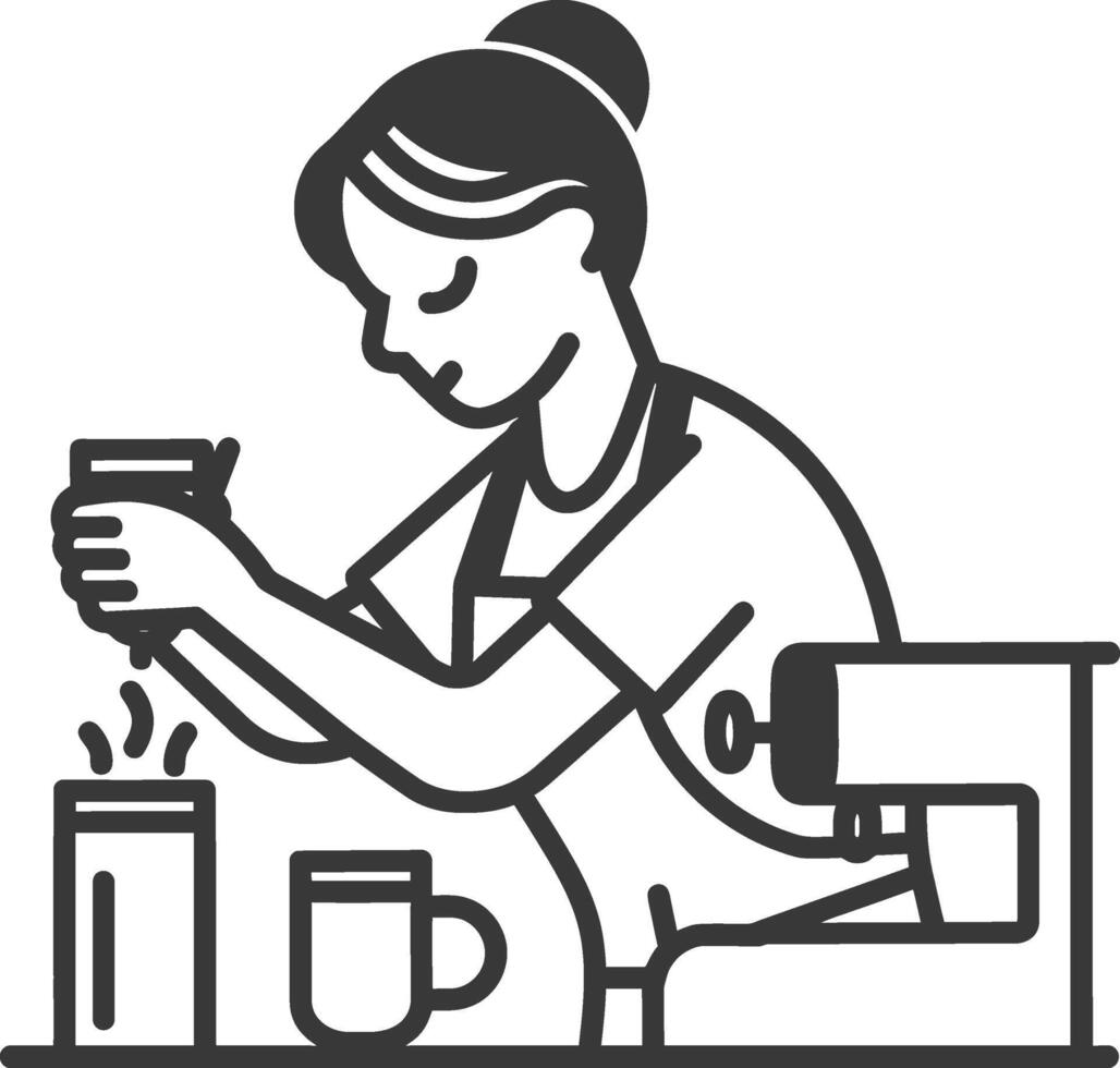 minimalist line art icon barista in action logo symbol vector