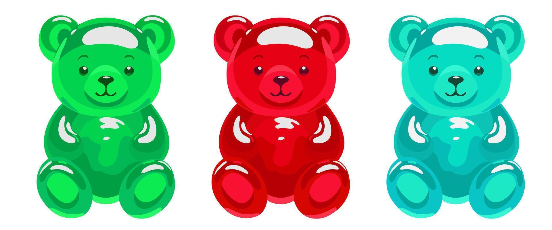 Colorful gummy bears. Jelly bear fruit gummies. isolated illustration vector