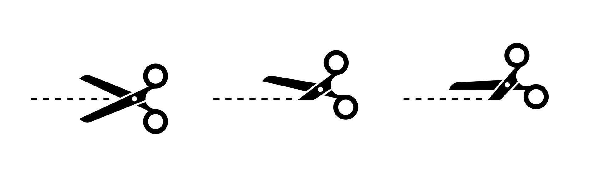 Scissors cut lines, black cutting here symbols set. vector