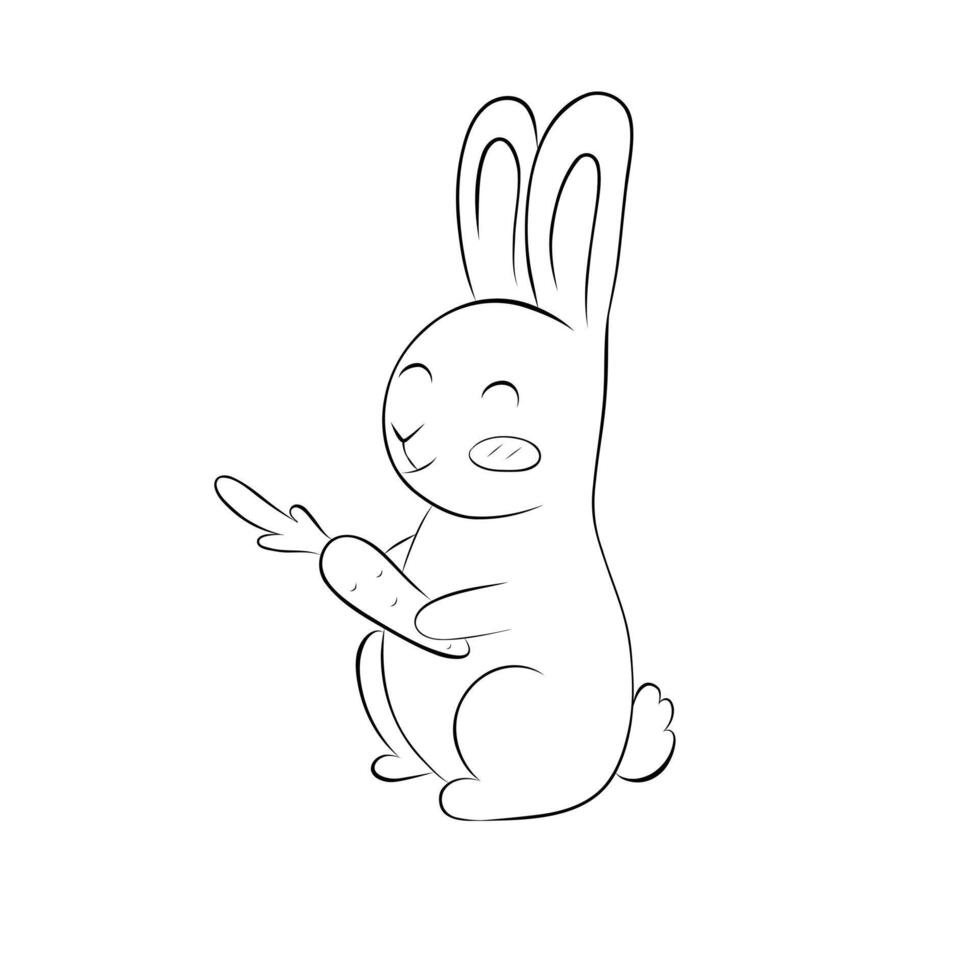 Sketch bunny with carrot. Simple illustration in doodle style vector
