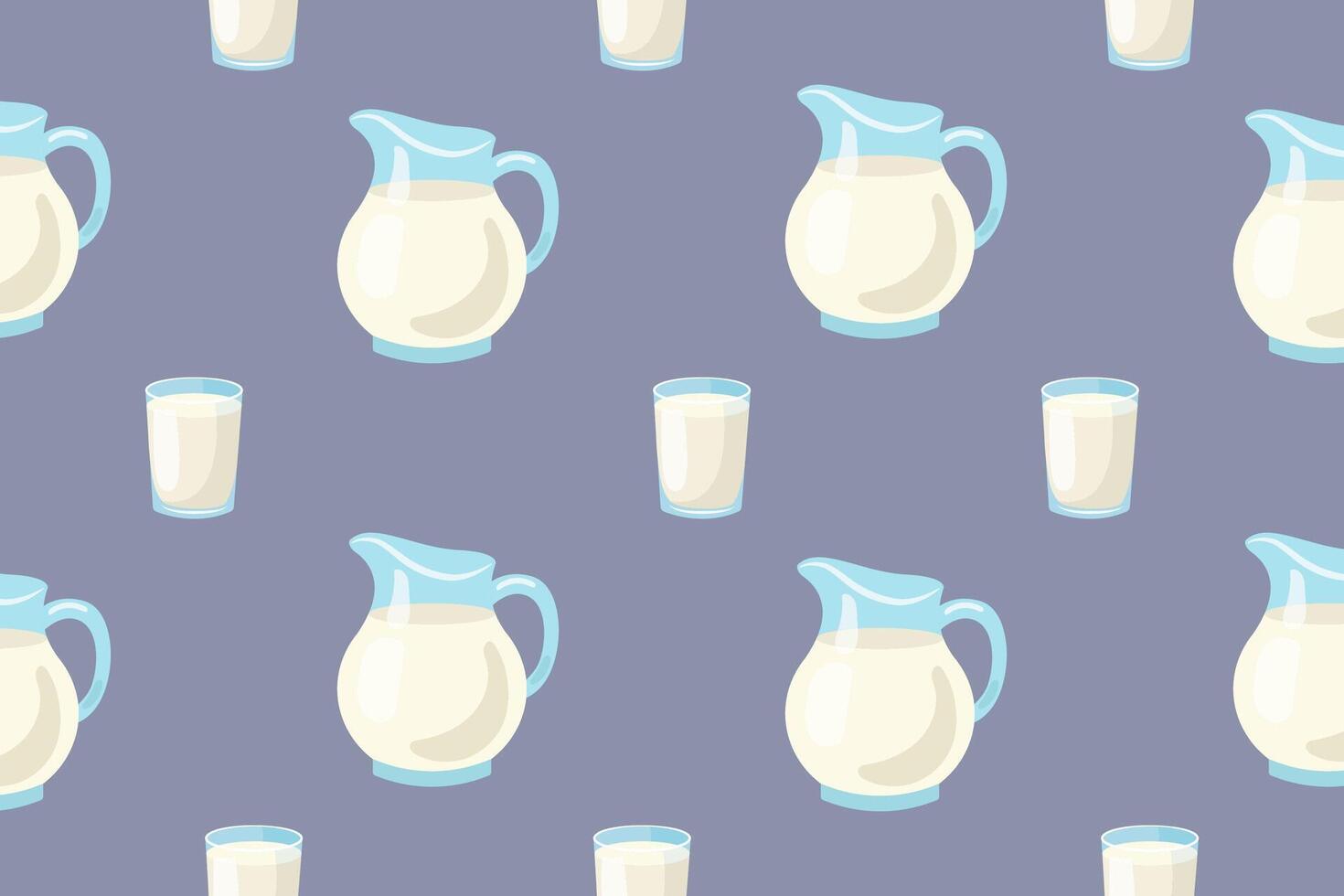 Bottle of milk, carton of milk, jug of milk. Seamless pattern vector