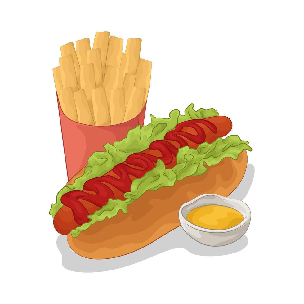 Illustration of hotdog with French fries vector