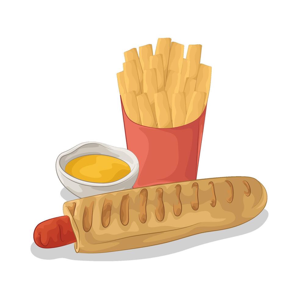 Illustration of hotdog with French fries vector