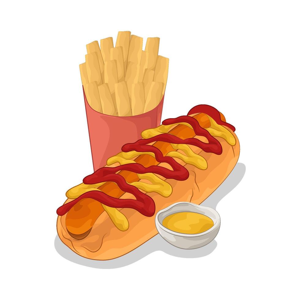 Illustration of hotdog with French fries vector