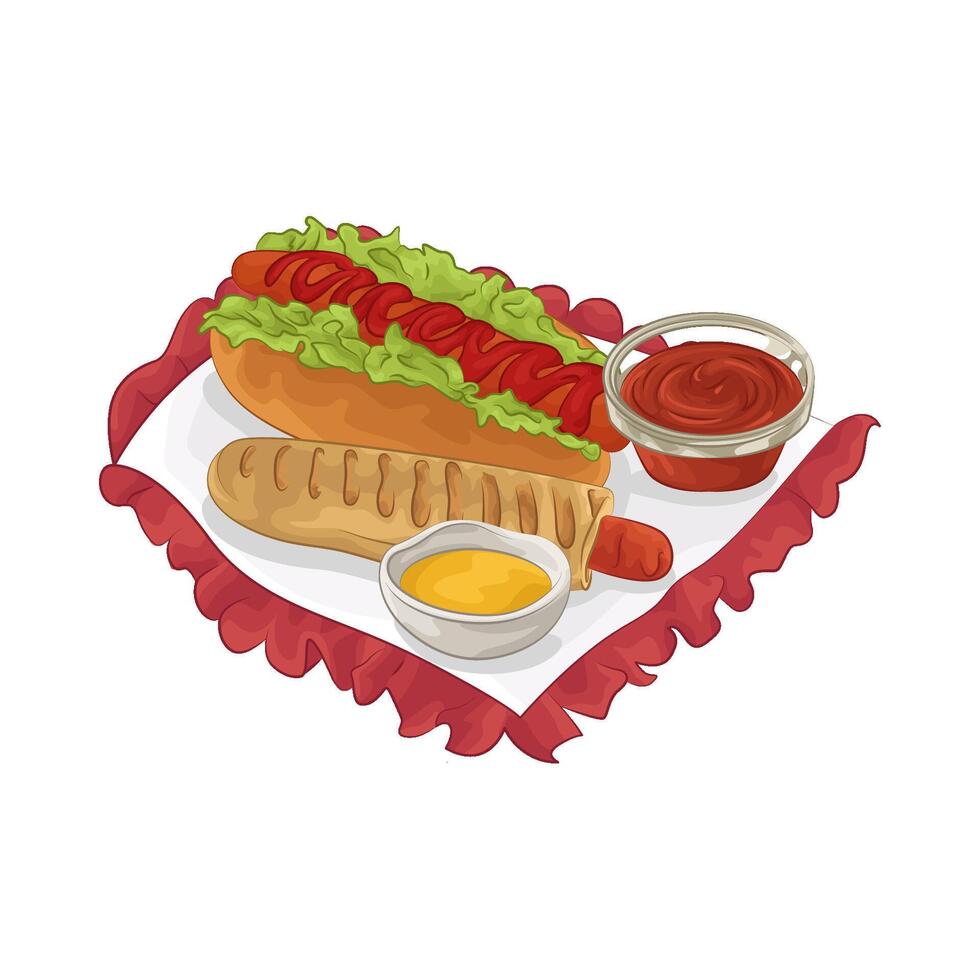 Illustration of hotdog with sauce vector