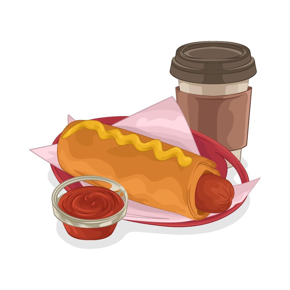 Illustration of hotdog with coffee cup vector