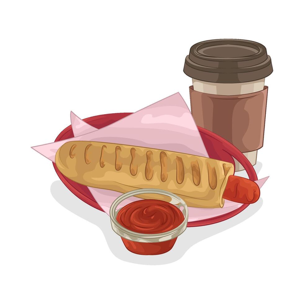 Illustration of hotdog with coffee cup vector