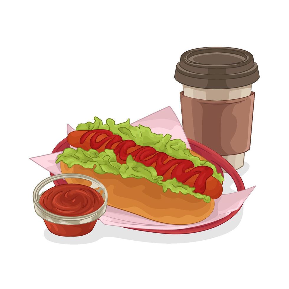 Illustration of hotdog with coffee cup vector