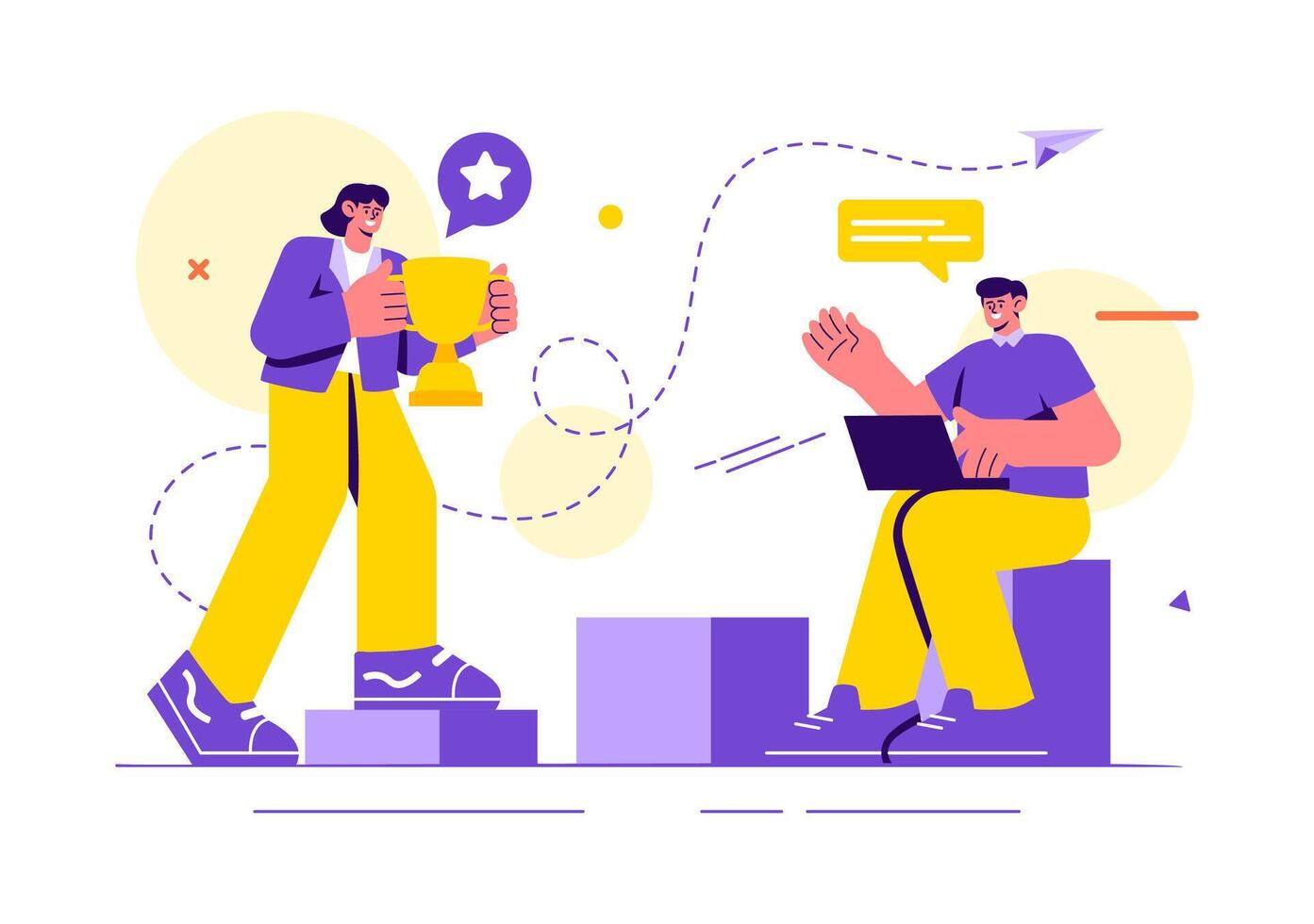 Business Leadership Illustration with A Businessman Leader Helping the Team Develop Themselves to Achieve Success in a Flat Cartoon Background vector