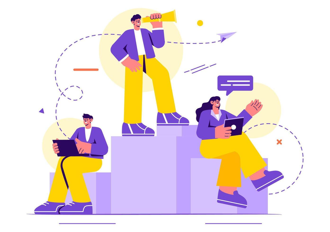 Business Leadership Illustration with A Businessman Leader Helping the Team Develop Themselves to Achieve Success in a Flat Cartoon Background vector