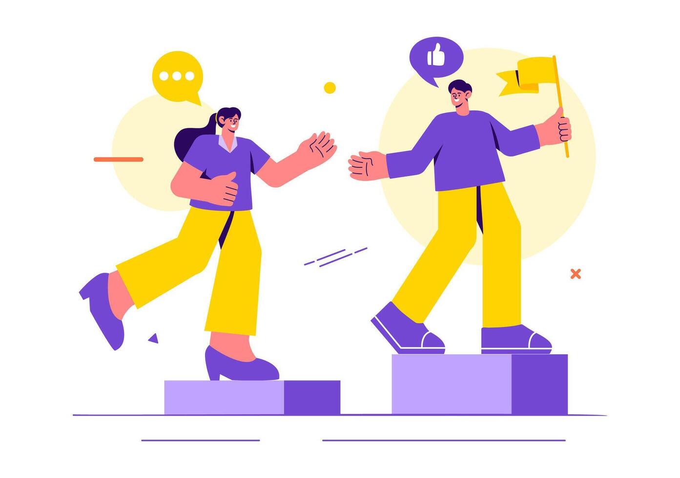Business Leadership Illustration with A Businessman Leader Helping the Team Develop Themselves to Achieve Success in a Flat Cartoon Background vector