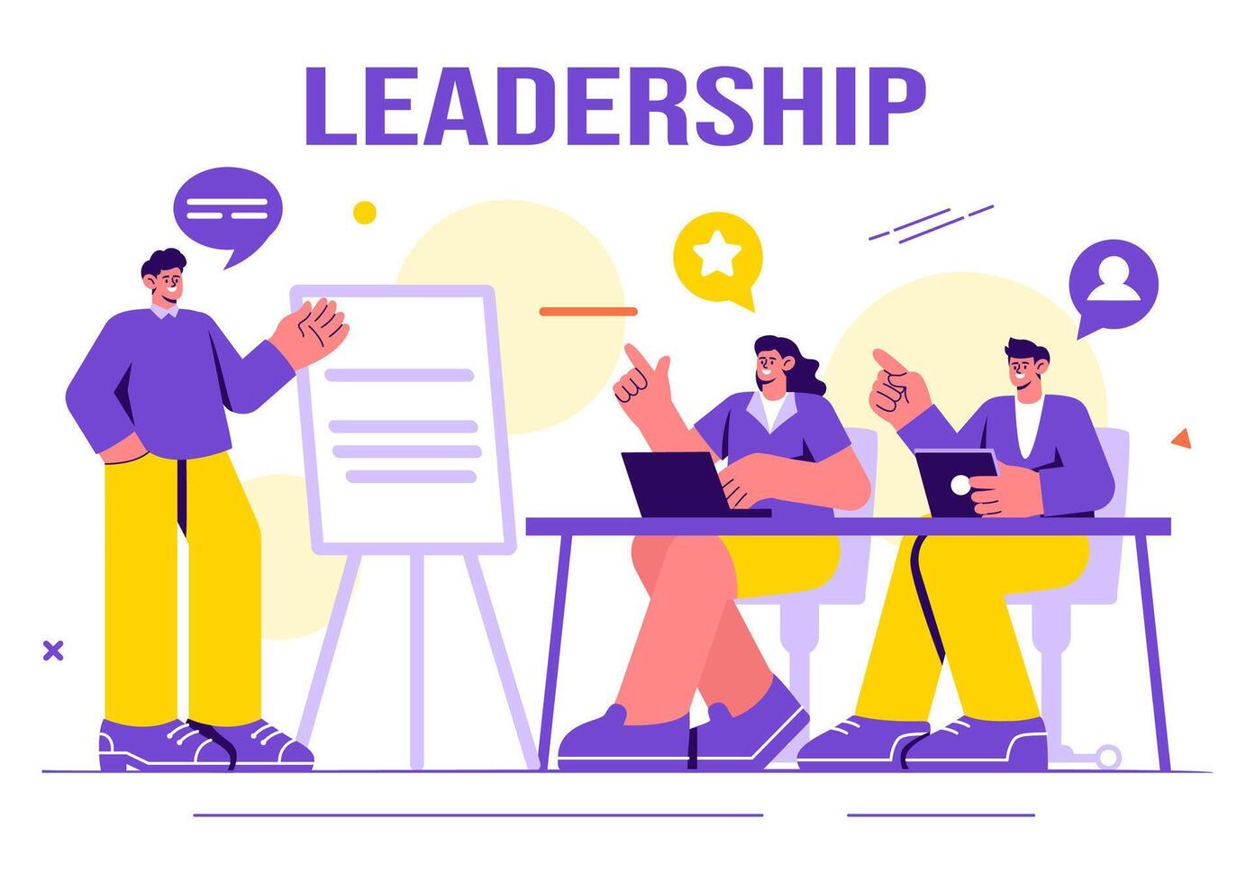Business Leadership Illustration with A Businessman Leader Helping the Team Develop Themselves to Achieve Success in a Flat Cartoon Background vector