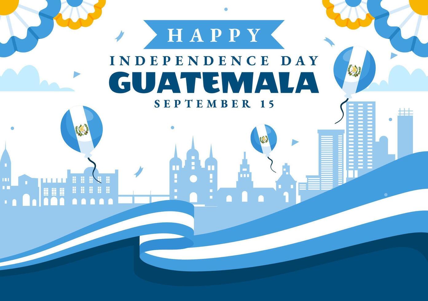 Happy Guatemala Independence Day Illustration for September 15 with a Waving Flag and Ribbon in a Flat Style Cartoon Background vector