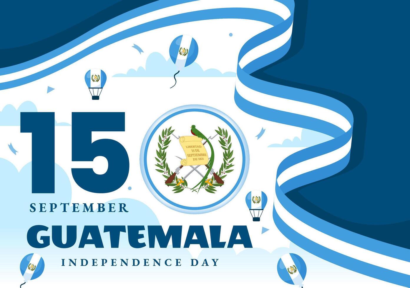 Happy Guatemala Independence Day Illustration for September 15 with a Waving Flag and Ribbon in a Flat Style Cartoon Background vector