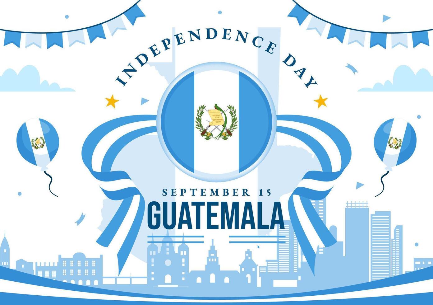 Happy Guatemala Independence Day Illustration for September 15 with a Waving Flag and Ribbon in a Flat Style Cartoon Background vector