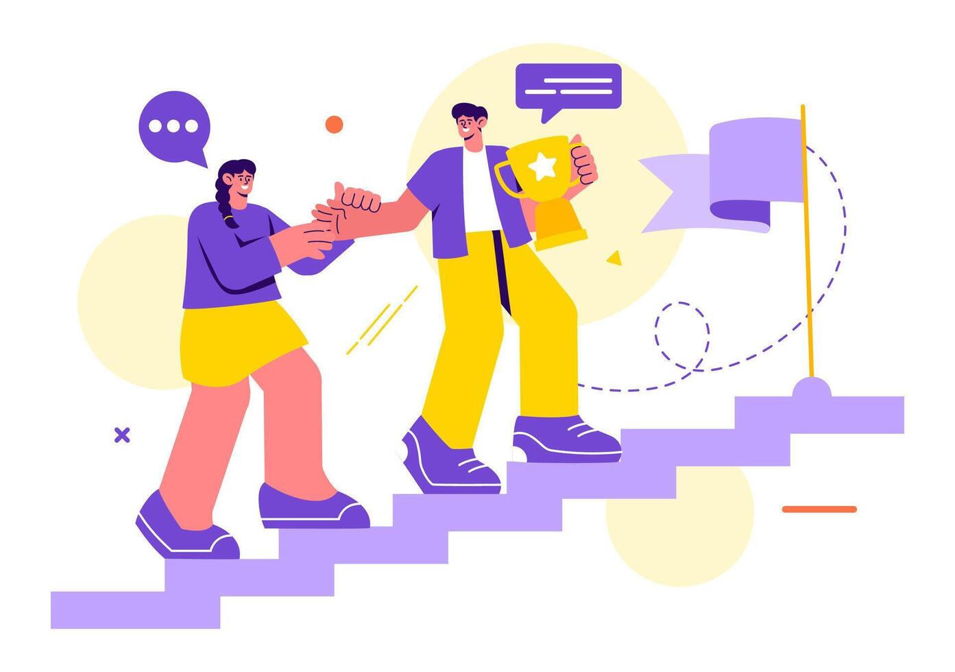 Business Leadership Illustration with A Businessman Leader Helping the Team Develop Themselves to Achieve Success in a Flat Cartoon Background vector