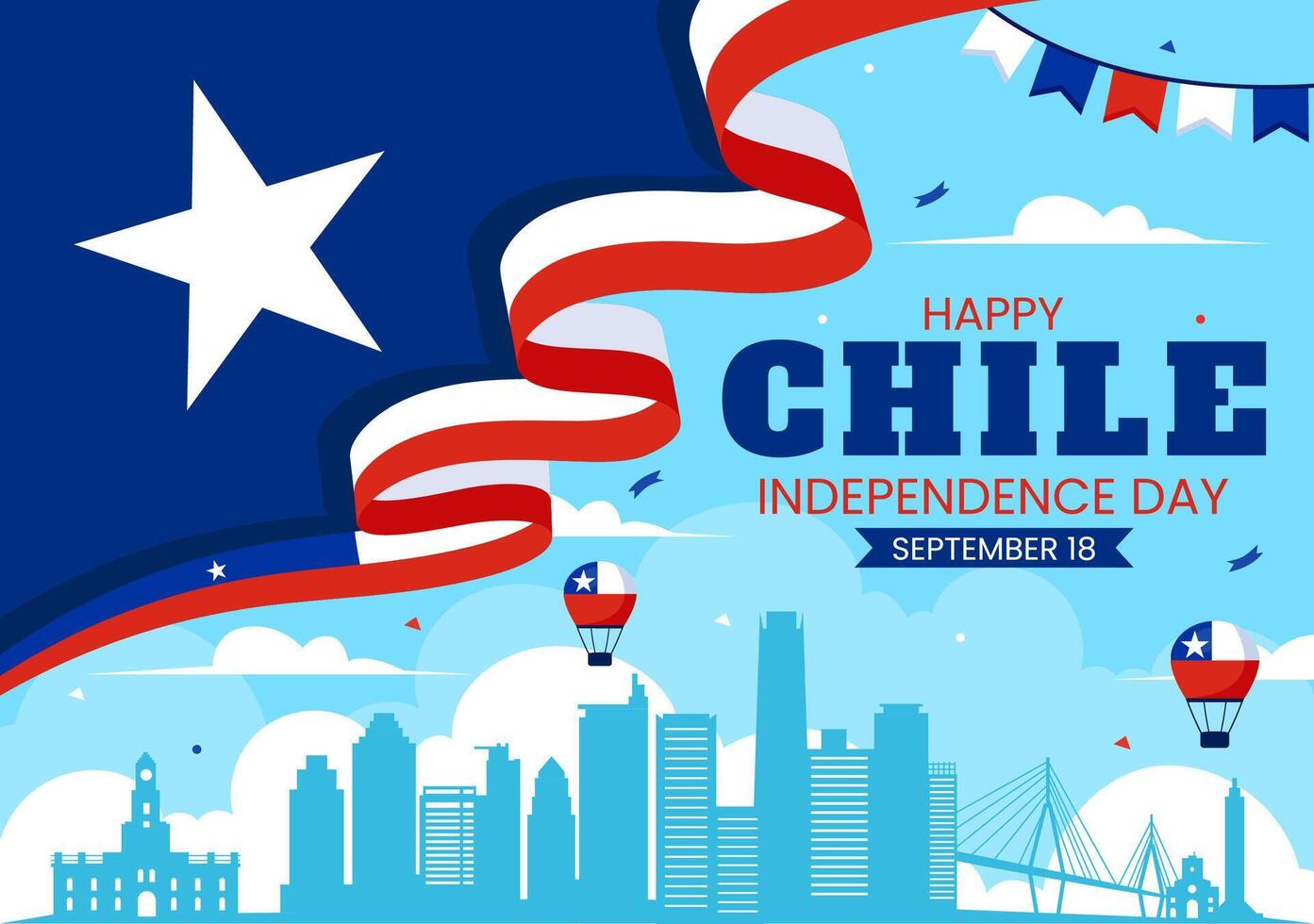 Translation Happy Chile Independence Day Illustration. with Waving Flag and Ribbon in National Holiday Flat Style Cartoon Background vector