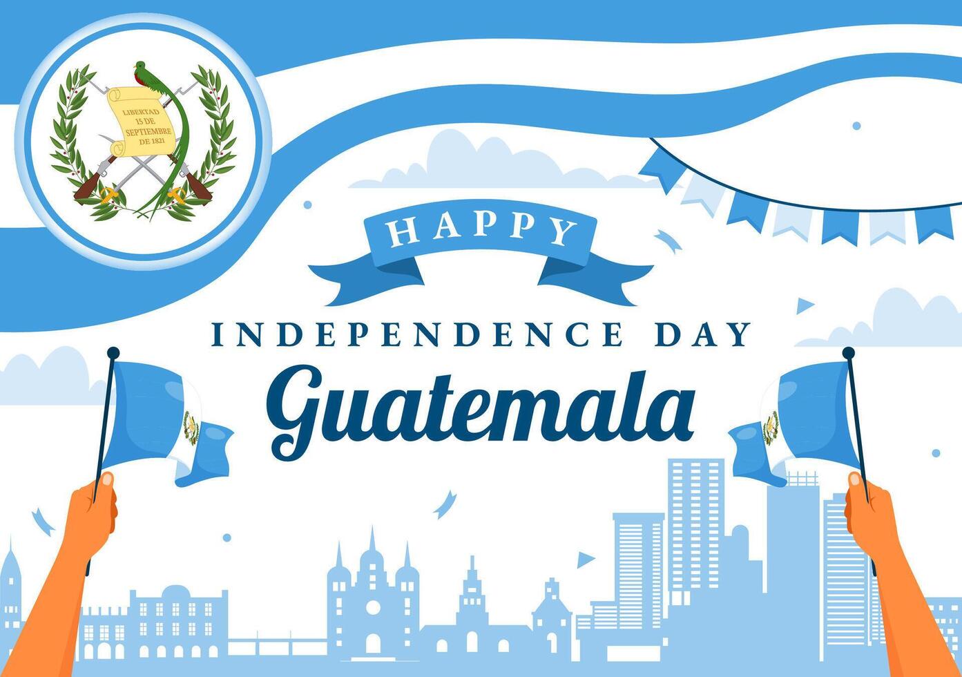 Happy Guatemala Independence Day Illustration for September 15 with a Waving Flag and Ribbon in a Flat Style Cartoon Background vector