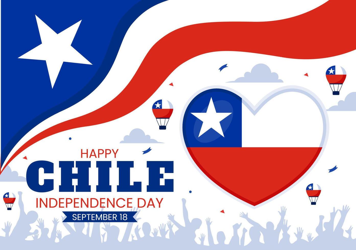 Translation Happy Chile Independence Day Illustration. with Waving Flag and Ribbon in National Holiday Flat Style Cartoon Background vector