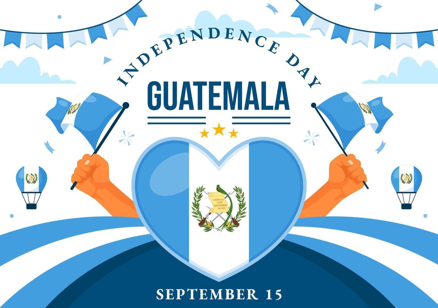 Happy Guatemala Independence Day Illustration for September 15 with a Waving Flag and Ribbon in a Flat Style Cartoon Background vector