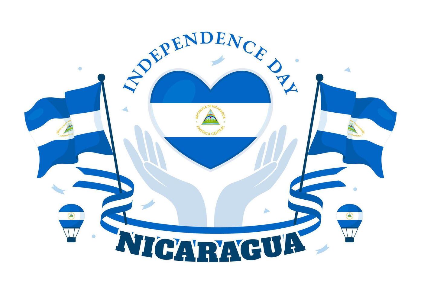 Nicaragua Independence Day Illustration on September 15 with Waving Flag and Ribbon in a National Holiday Flat Style Cartoon Background vector