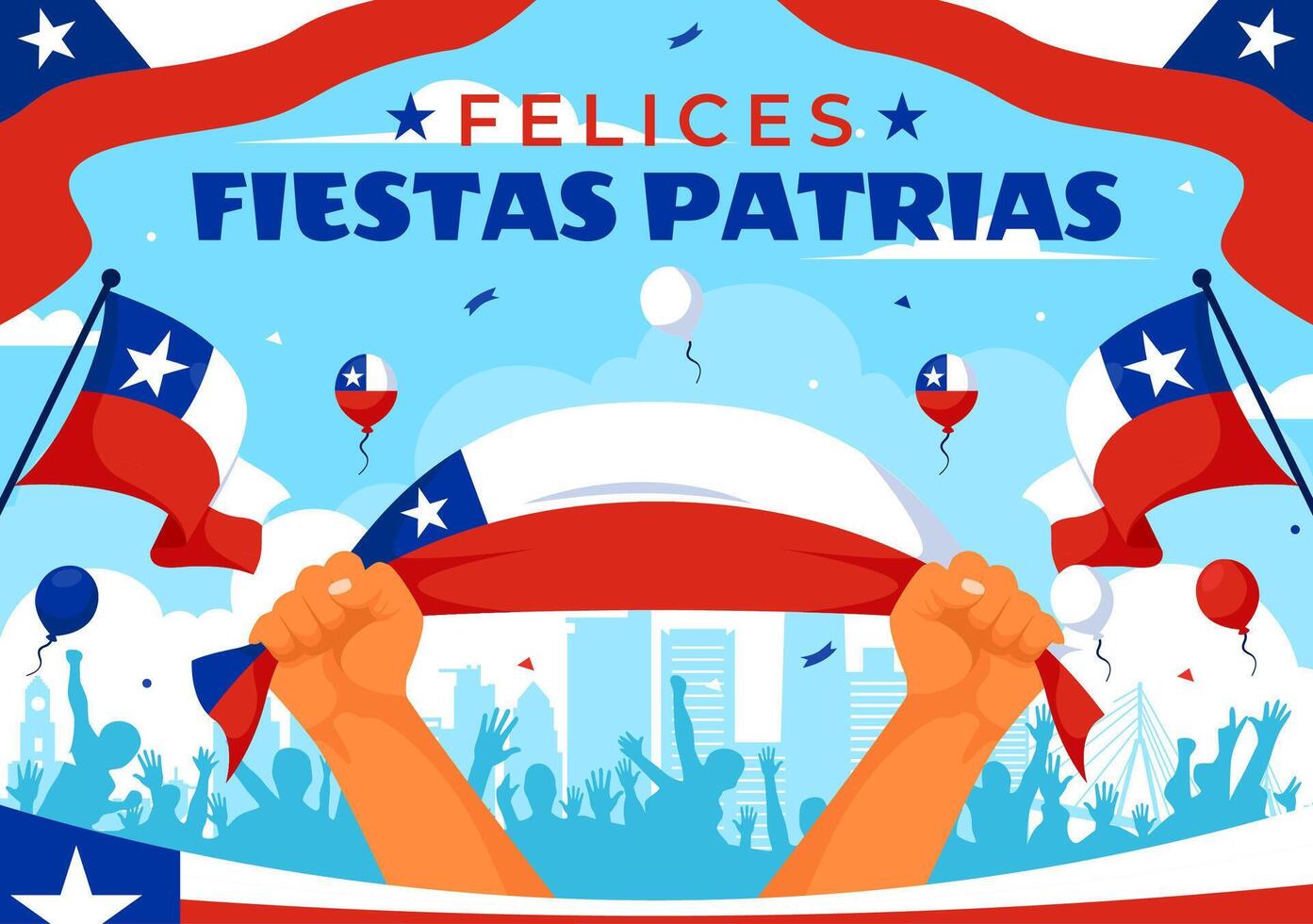 Translation Happy Chile Independence Day Illustration. with Waving Flag and Ribbon in National Holiday Flat Style Cartoon Background vector