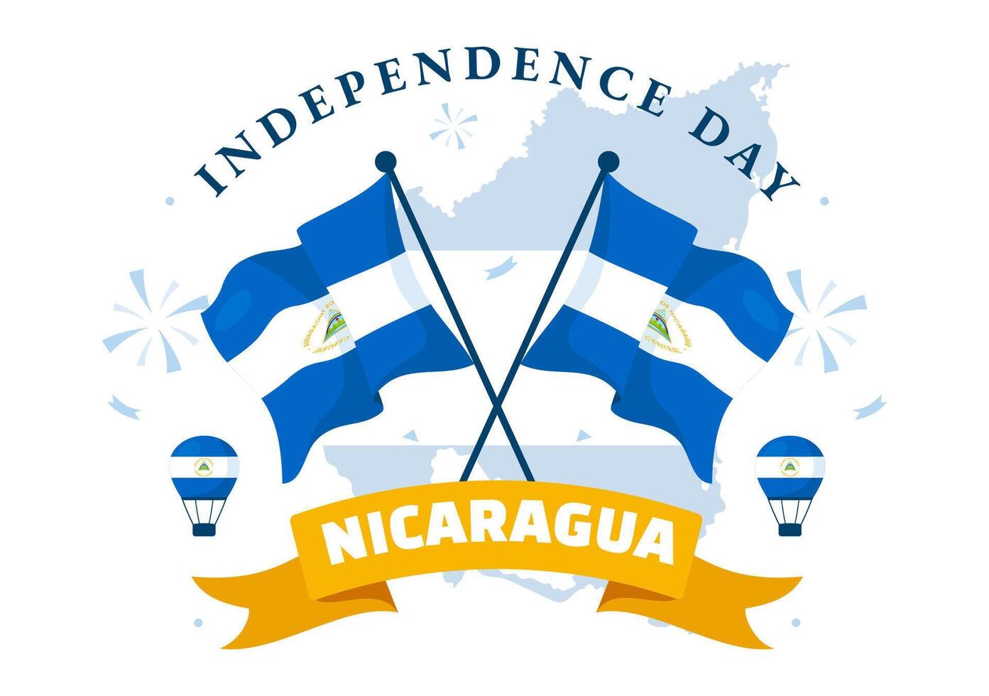 Nicaragua Independence Day Illustration on September 15 with Waving Flag and Ribbon in a National Holiday Flat Style Cartoon Background vector