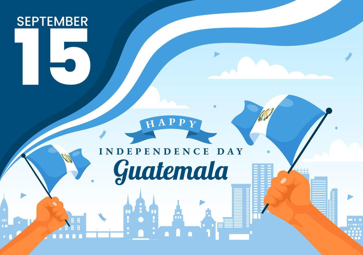 Happy Guatemala Independence Day Illustration for September 15 with a Waving Flag and Ribbon in a Flat Style Cartoon Background vector