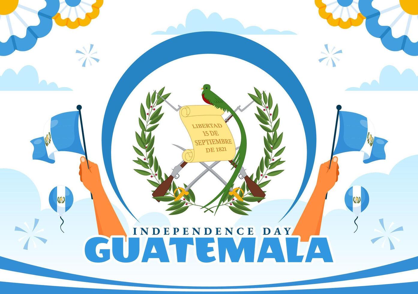 Happy Guatemala Independence Day Illustration for September 15 with a Waving Flag and Ribbon in a Flat Style Cartoon Background vector