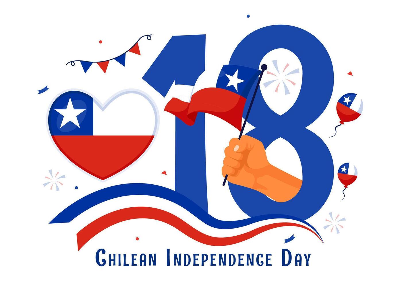 Translation Happy Chile Independence Day Illustration. with Waving Flag and Ribbon in National Holiday Flat Style Cartoon Background vector