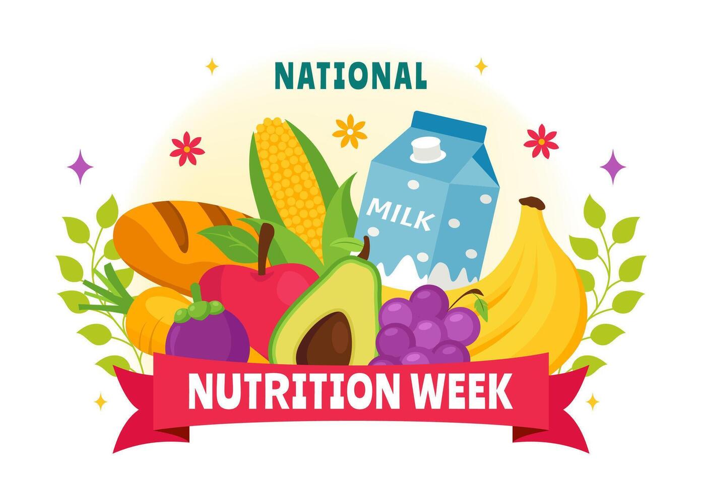 National Nutrition Week Day Illustration on September 7 with Healthy Food and Lifestyle Choice such as Fruits and Vegetables in the Background vector