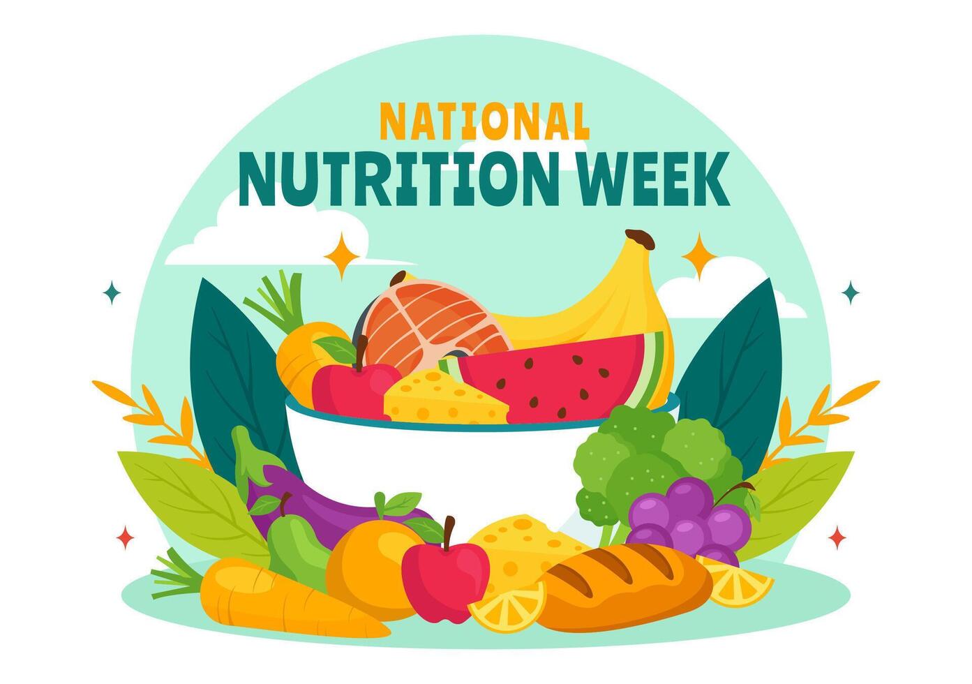 National Nutrition Week Day Illustration on September 7 with Healthy Food and Lifestyle Choice such as Fruits and Vegetables in the Background vector