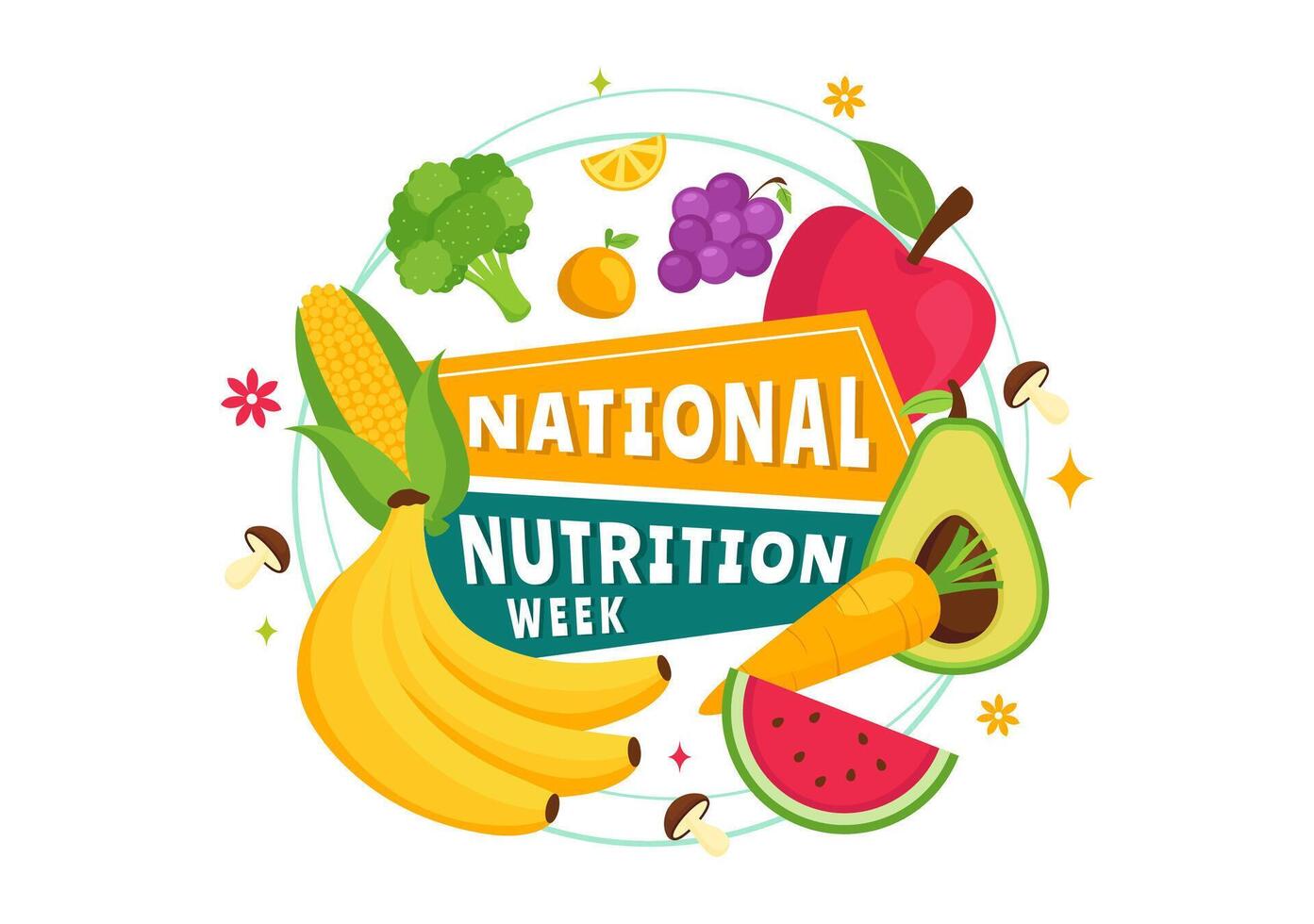 National Nutrition Week Day Illustration on September 7 with Healthy Food and Lifestyle Choice such as Fruits and Vegetables in the Background vector
