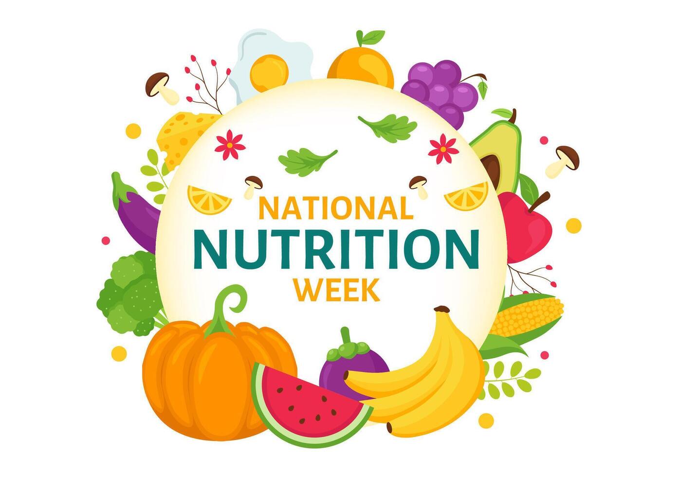 National Nutrition Week Day Illustration on September 7 with Healthy Food and Lifestyle Choice such as Fruits and Vegetables in the Background vector