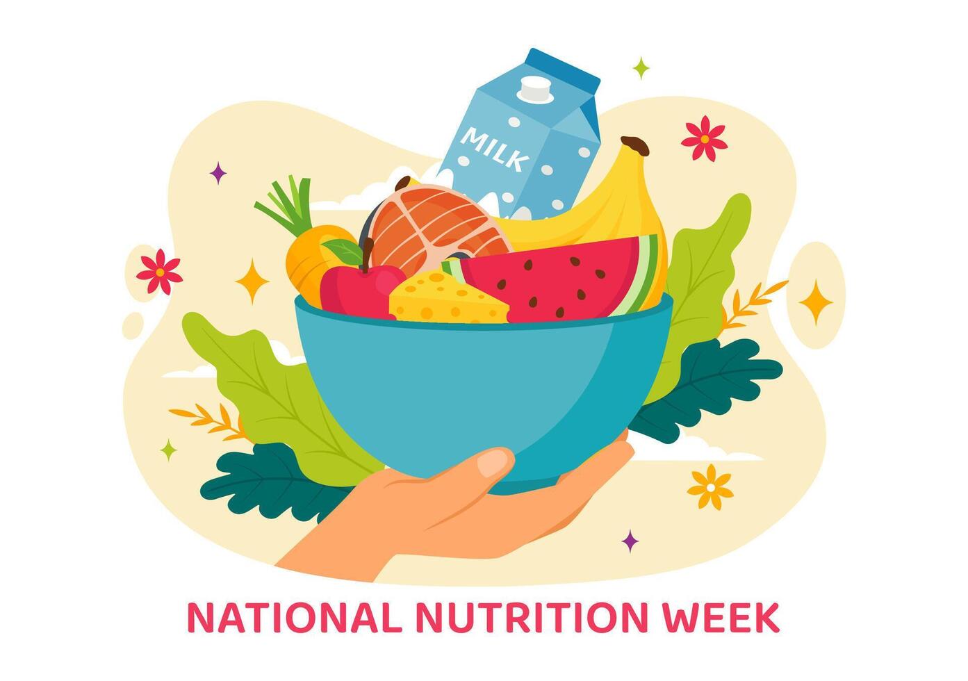 National Nutrition Week Day Illustration on September 7 with Healthy Food and Lifestyle Choice such as Fruits and Vegetables in the Background vector