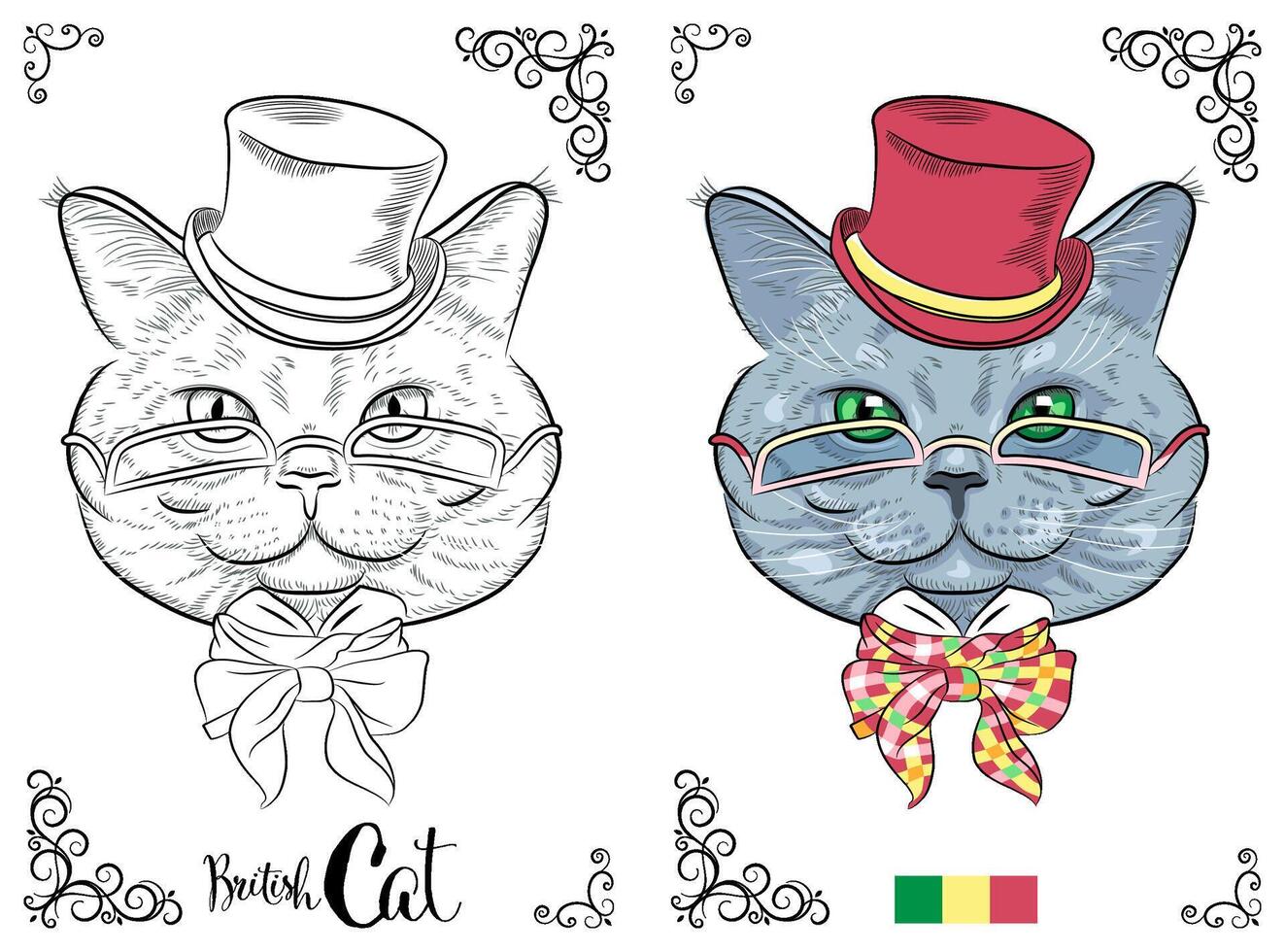 Coloring Book page British Cat with Top Hat vector