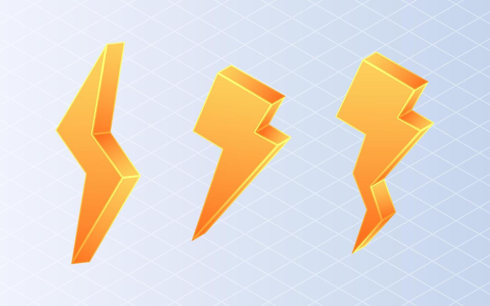 Isometric lightning bolt. Set electric lightning bolt on white background vector
