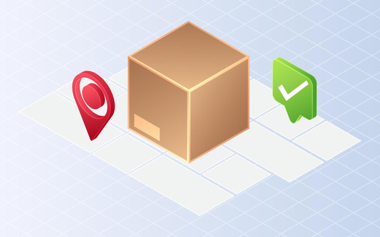 Isometric success delivery. Delivery package on white background vector