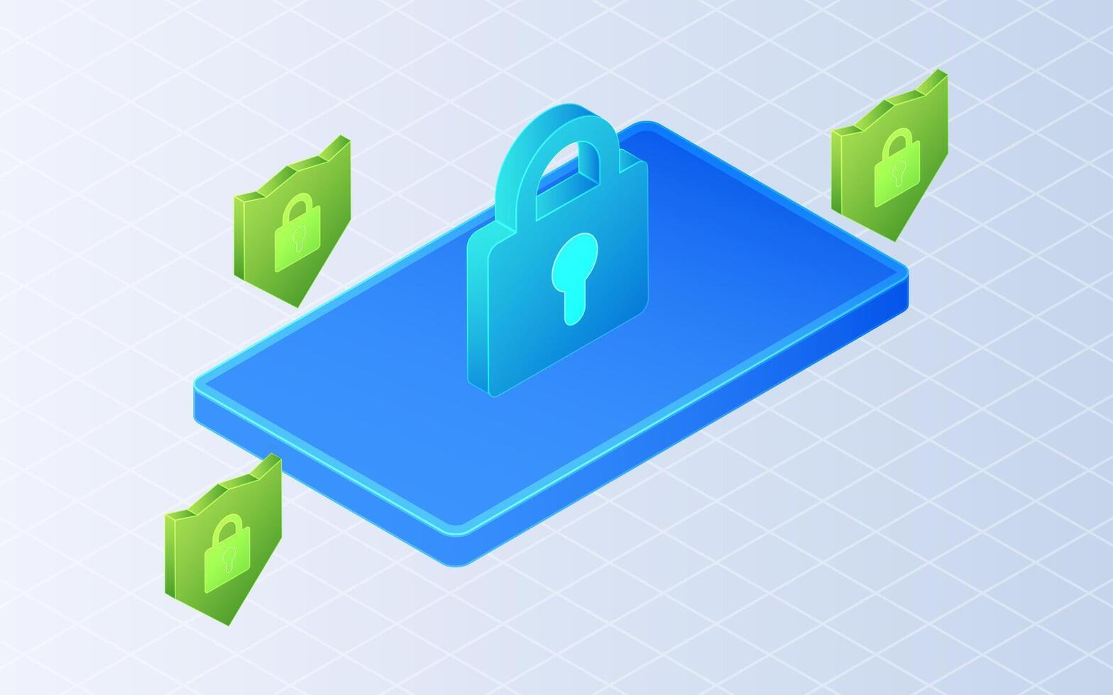 Isometric privacy, cyber protection. Protection shield and phone on white background vector