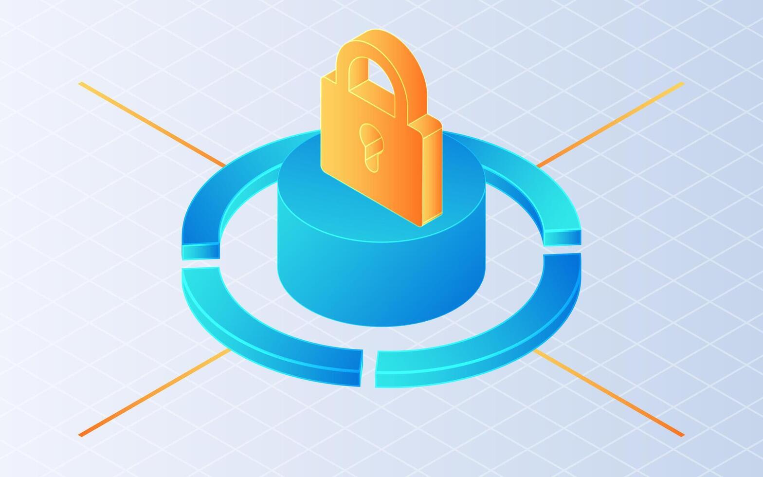 Isometric cyber security. Padlock and blue podium on white background vector