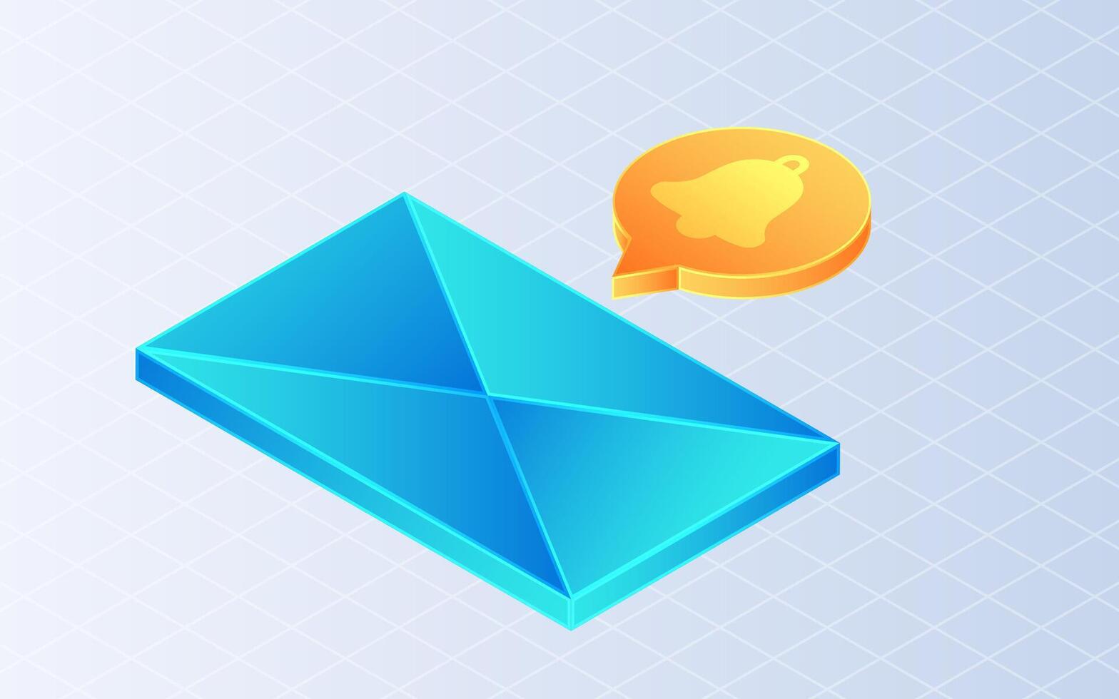 Isometric new email. Notification bell white background vector