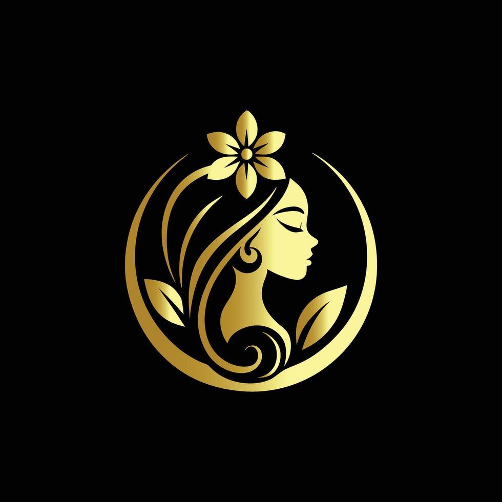Beautiful girl with butterfly on her hair. illustration on black background. vector