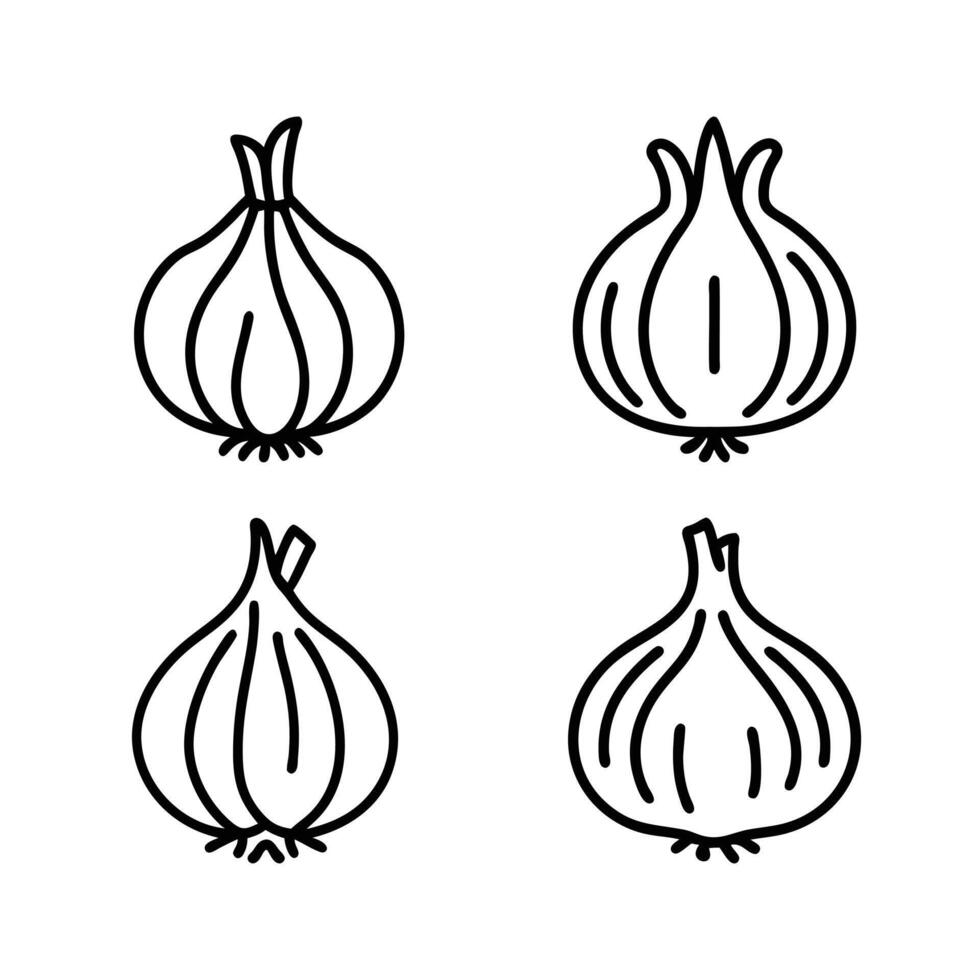 onion Linear style icon set,isolated on white background,top view illustration vector