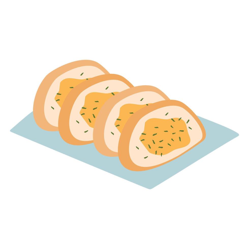 Fried Bread with Olive Oil, Garlic and Herbs vector