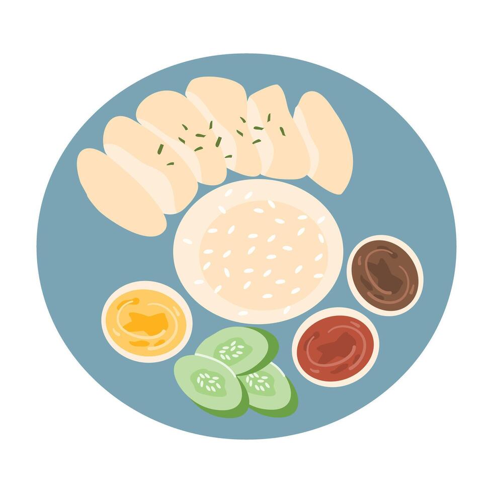 Steamed Rice with Chicken and Mushroom vector