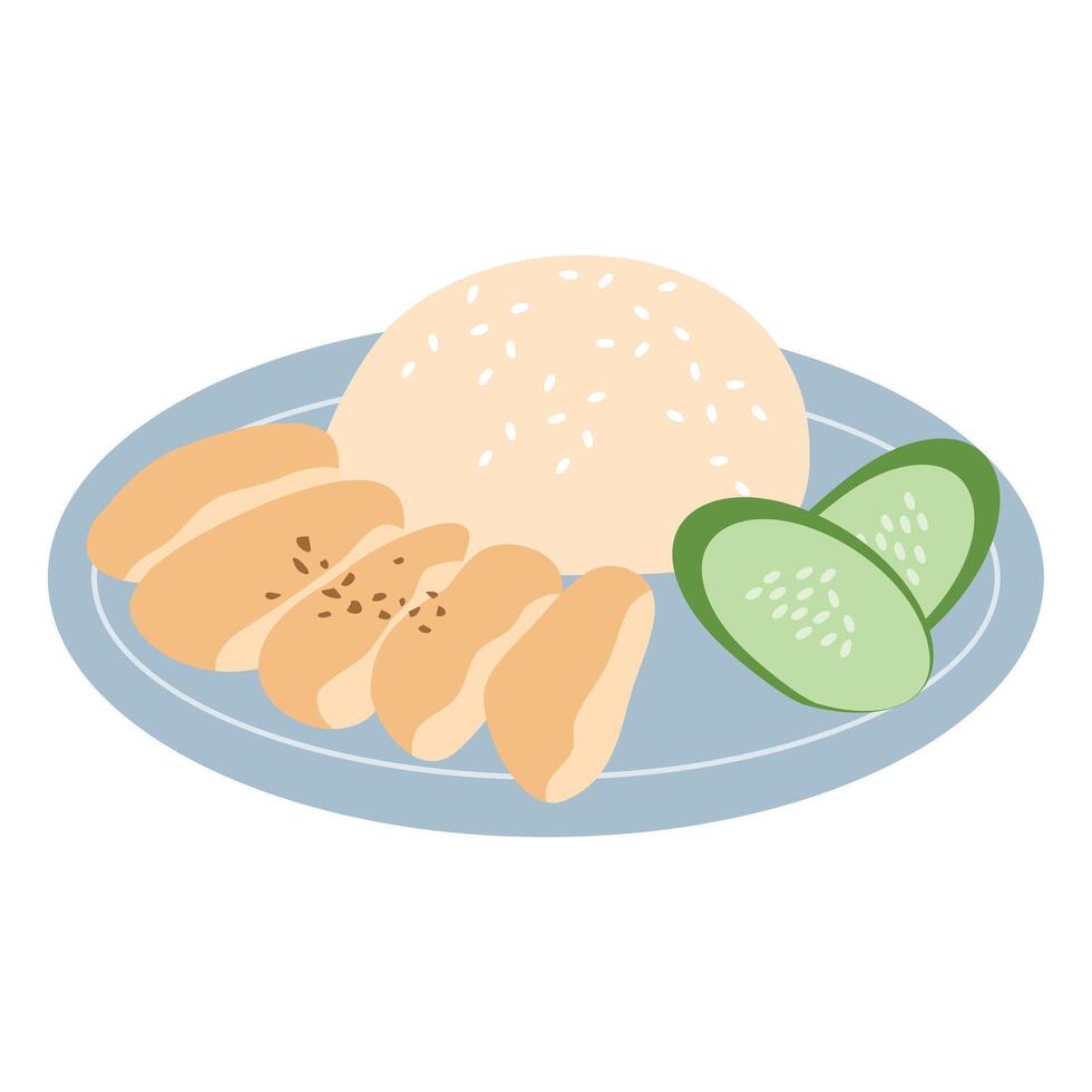 Hainanese Chicken Rice or Rice Steamed with Chicken Soup vector