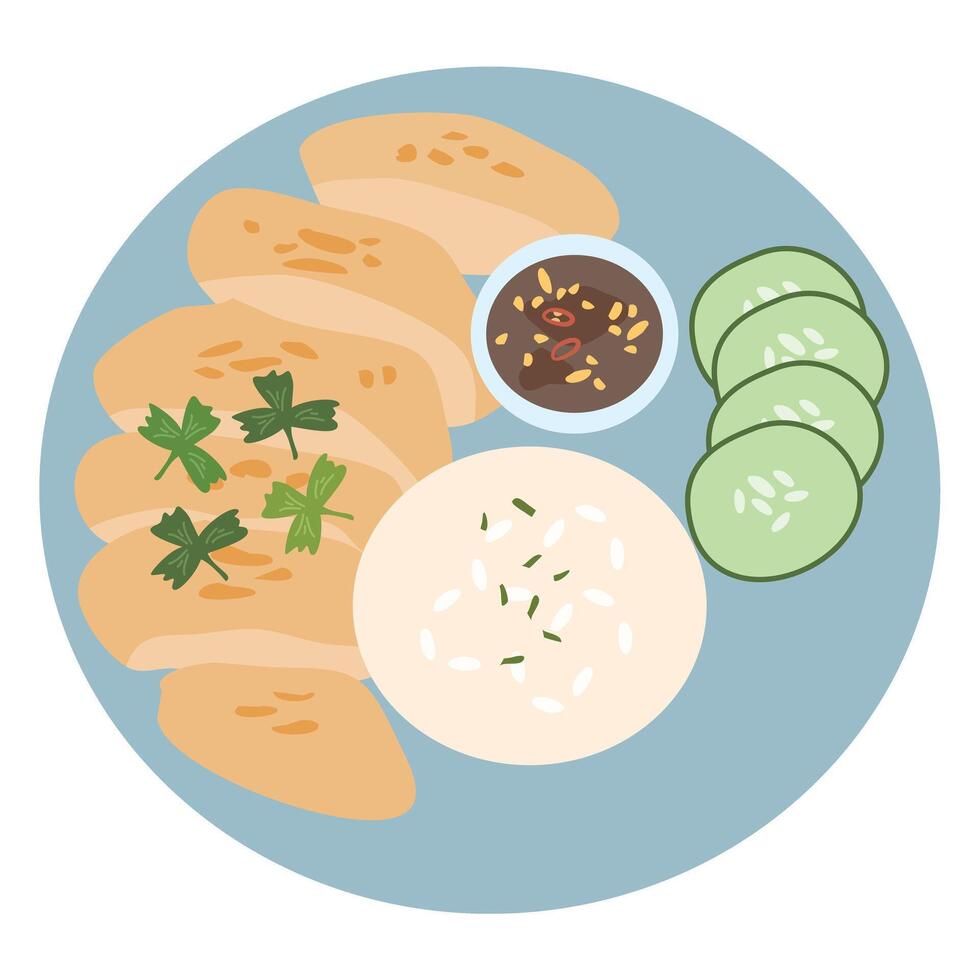 chicken rice. Asian style hainan chicken rice vector
