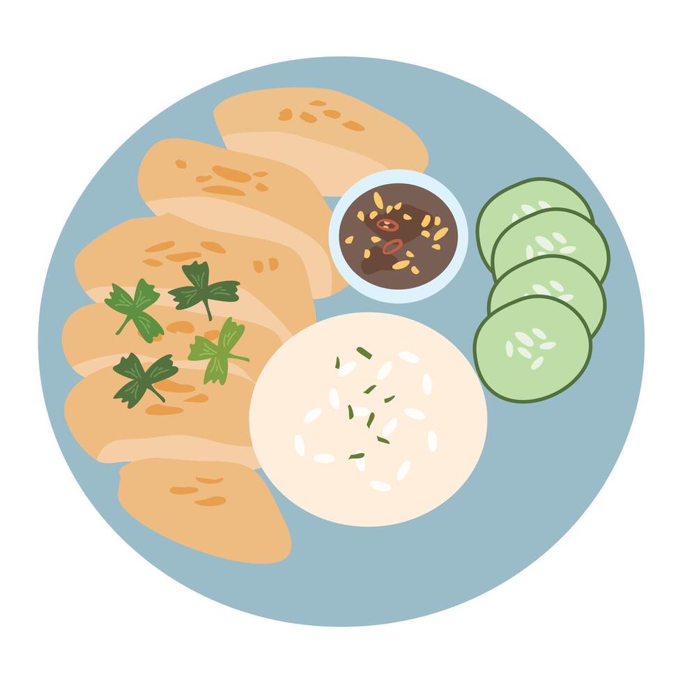 chicken rice. Asian style hainan chicken rice vector