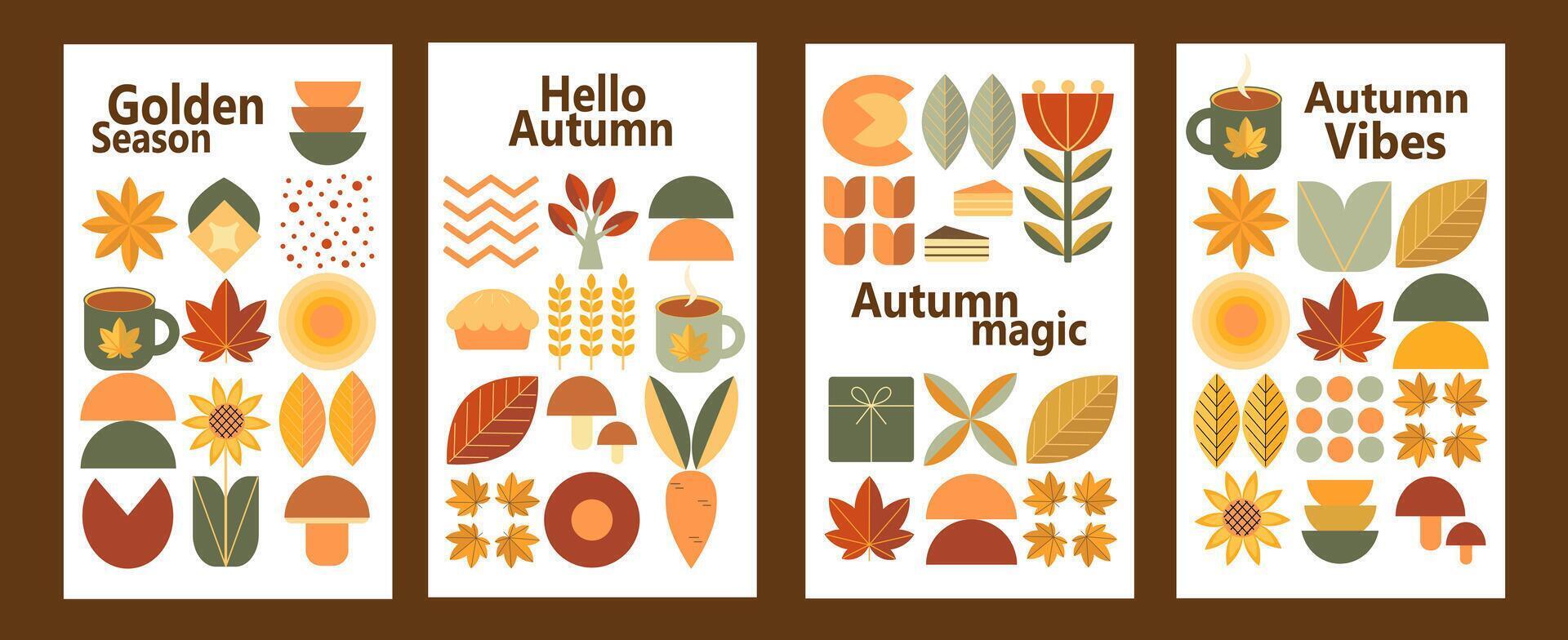 Autumn set. Hello autumn background concept. Poster for sale, banner, cover, flyer. Autumn phrase with cute cozy design elements. vector